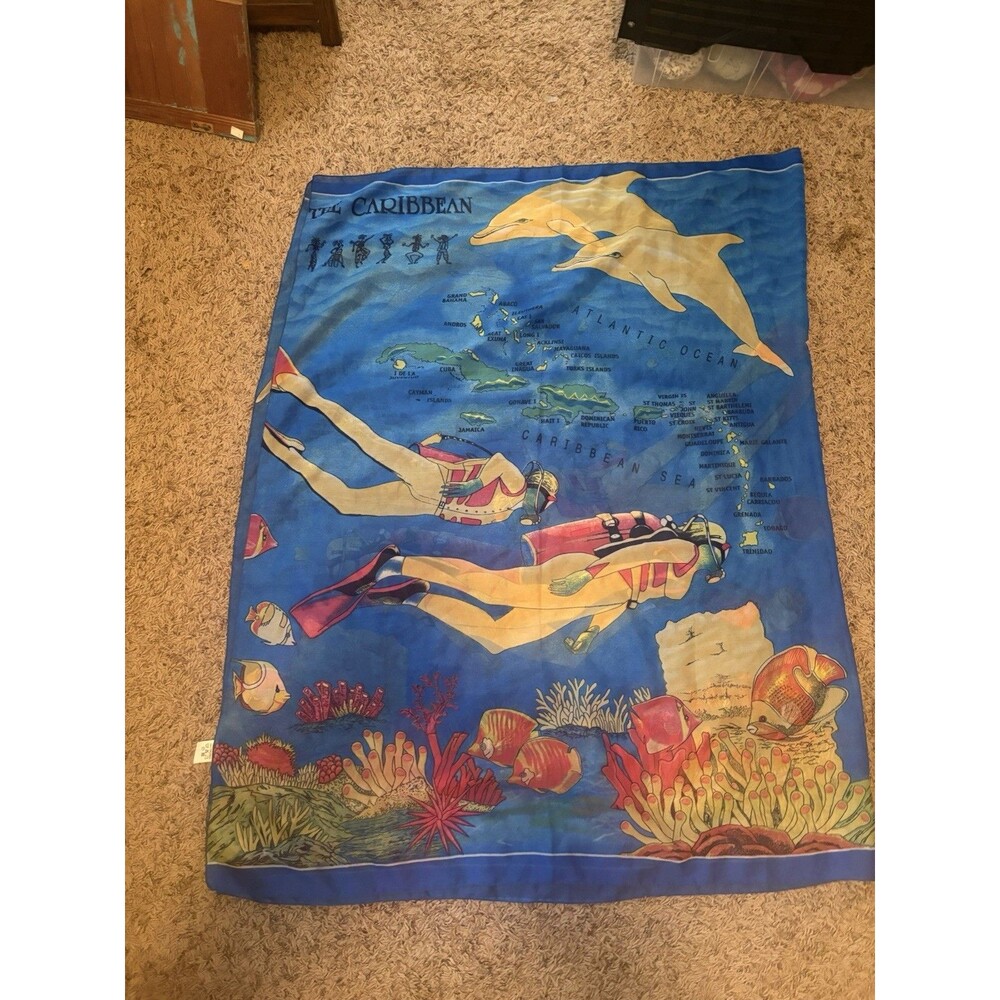 RIMA CARIBBEAN Scarf 100% Terivoile 44" X 71" Blue Tropical Unisex